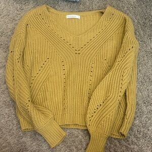 Washed Mustard V-Neck Knit Sweater